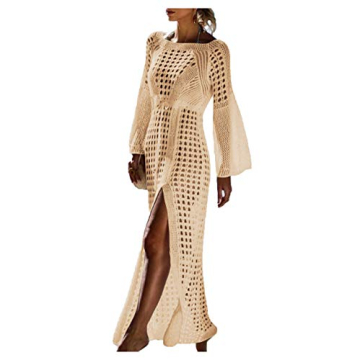 Wander Agio Elegant Crochet Beach Cover-Up Dress