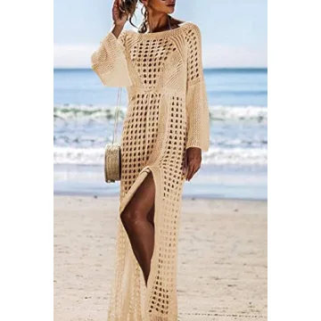 Wander Agio Elegant Crochet Beach Cover-Up Dress