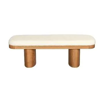 Ollie White Boucle Wooden Bench - Handmade Comfort and Style