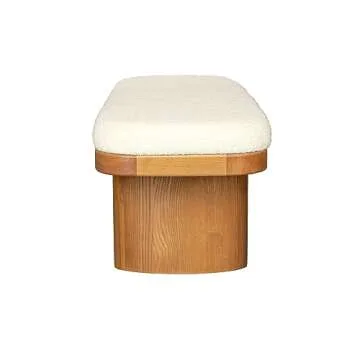 Ollie White Boucle Wooden Bench - Handmade Comfort and Style
