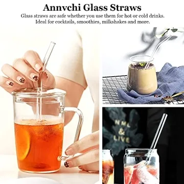 ANNVCHI 16 Pack Reusable Glass Straws, Elegant & Eco-Friendly