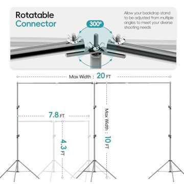 EMART Photo Video Studio 20 ft Wide 10 ft Tall Heavy Duty Adjustable Backdrop Stand Kit, Includes 3 ...
