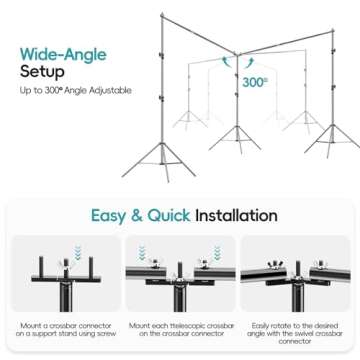 EMART Photo Video Studio 20 ft Wide 10 ft Tall Heavy Duty Adjustable Backdrop Stand Kit, Includes 3 Stands, 8 Spring Clamps, and 1 Carrying Bag