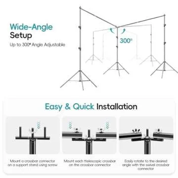 EMART Photo Video Studio 20 ft Wide 10 ft Tall Heavy Duty Adjustable Backdrop Stand Kit, Includes 3 Stands, 8 Spring Clamps, and 1 Carrying Bag