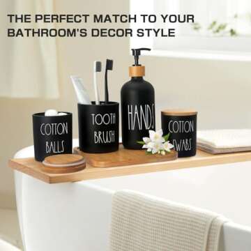 Stylish 5 Piece Bathroom Accessory Set with Bamboo Tray