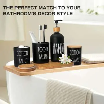 Stylish 5 Piece Bathroom Accessory Set with Bamboo Tray