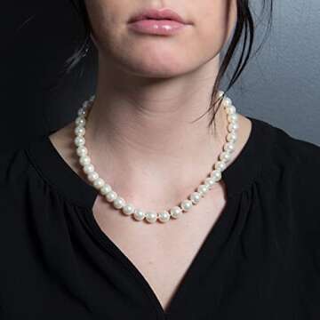 KEZEF Pearl Necklaces for Women - Simulated Faux Cream White Pearl Necklace 16" - Hand Knotted Stran...