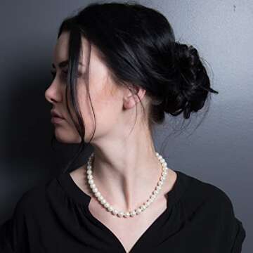 KEZEF Pearl Necklaces for Women - Simulated Faux Cream White Pearl Necklace 16" - Hand Knotted Strand - Pearl Size 10mm - Pearl Choker Necklace - Jewelry Gifts