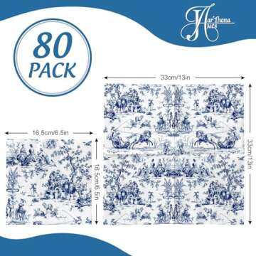 JarThenaAMCS 80 Sheet Blue White Paper Napkins French Village Printed Disposable Napkins Farmhouse D...