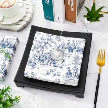 JarThenaAMCS 80 Sheet Blue White Paper Napkins French Village Printed Disposable Napkins Farmhouse Decorative Luncheon Dinner Napkins for Party Supplies Table Decor, 6.5 x 6.5 Inch