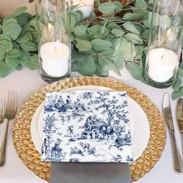 JarThenaAMCS 80 Sheet Blue White Paper Napkins French Village Printed Disposable Napkins Farmhouse Decorative Luncheon Dinner Napkins for Party Supplies Table Decor, 6.5 x 6.5 Inch