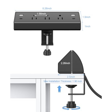 Desk Clamp Power Strip with Fast Charging USB C Ports
