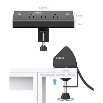 Desk Clamp Power Strip with Fast Charging USB C Ports
