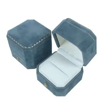 WHSLILR Velvet Jewelry Ring Box - Octagon Engagement Ring Box with Hinged Lid for Proposal Engagement Wedding, Proposal Ring Box with Gold Lace-PRB001