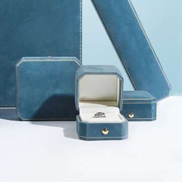 WHSLILR Velvet Jewelry Ring Box - Octagon Engagement Ring Box with Hinged Lid for Proposal Engagement Wedding, Proposal Ring Box with Gold Lace-PRB001