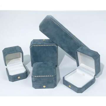 WHSLILR Velvet Jewelry Ring Box - Octagon Engagement Ring Box with Hinged Lid for Proposal Engagement Wedding, Proposal Ring Box with Gold Lace-PRB001