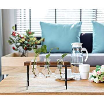TQVAI Air Plant Terrarium Glass Vase(3 Bulb Vase) with Retro Wooden Mini Bench Stand Cute Air Planter Globe Orbs - Ideal for Home Office Decoration