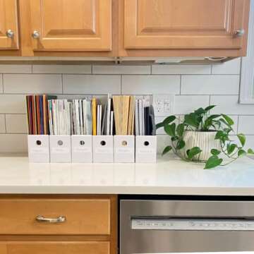 Evelots Magazine File Holder - Set of 12 White - Office Desk Organizer - Sturdy Cardboard - New Upgraded Double Front Panel for More Stability - Full 4 Inch Wide - Easy Assemble