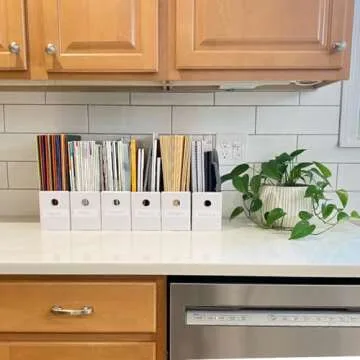 Evelots Magazine File Holder - Set of 12 White - Office Desk Organizer - Sturdy Cardboard - New Upgraded Double Front Panel for More Stability - Full 4 Inch Wide - Easy Assemble