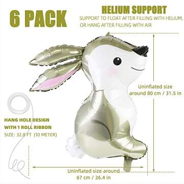 32'' Giant Floating Woodland Bunny Balloons Easter Rabbit Foil Helium Mylar Balloons for Baby Shower Kids' Boys Girls Birthday Party Supplies，6 Pack Animal Farm Themed Party Home Festival Decorations