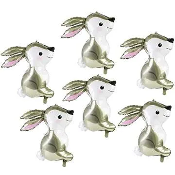 32'' Giant Floating Woodland Bunny Balloons Easter Rabbit Foil Helium Mylar Balloons for Baby Shower Kids' Boys Girls Birthday Party Supplies，6 Pack Animal Farm Themed Party Home Festival Decorations