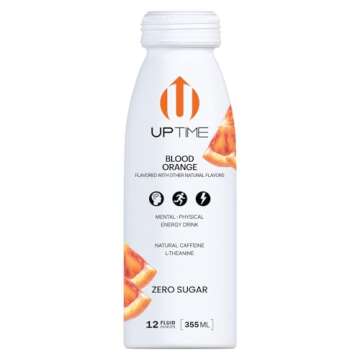 UPTIME Energy Drink, Blood Orange Sparkling, 12 Pack, Vitamin C, L Theanine, Calcium, Sugar Free Ene...