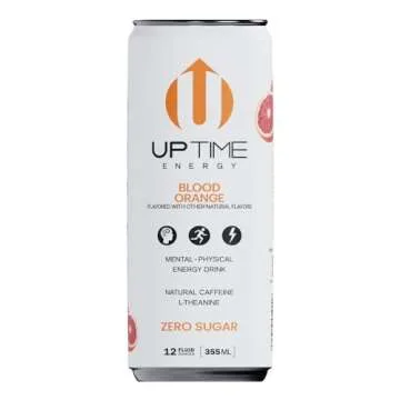 UPTIME Energy Drink, Blood Orange Sparkling, 12 Pack, Vitamin C, L Theanine, Calcium, Sugar Free Energy Drinks for Focus Support, 142mg of Natural Caffeine, 0 Calories, Clean, Natural, 12 fl oz Cans