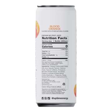 UPTIME Energy Drink, Blood Orange Sparkling, 12 Pack, Vitamin C, L Theanine, Calcium, Sugar Free Energy Drinks for Focus Support, 142mg of Natural Caffeine, 0 Calories, Clean, Natural, 12 fl oz Cans
