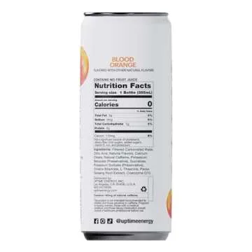 UPTIME Energy Drink, Blood Orange Sparkling, 12 Pack, Vitamin C, L Theanine, Calcium, Sugar Free Energy Drinks for Focus Support, 142mg of Natural Caffeine, 0 Calories, Clean, Natural, 12 fl oz Cans