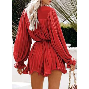 Dokotoo Womens Fashion Ladies Casual Spring Vintage Ruffle V-Neck Buttons Short Jumpsuit Long Sleeve...