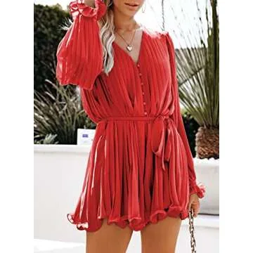 Chic Dokotoo Women's Vintage Ruffle V-Neck Jumpsuit