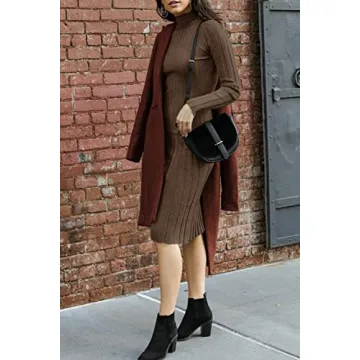 MEROKEETY Ribbed Long Sleeve Sweater Dress for Women