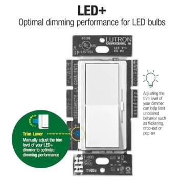 Lutron Diva LED+ Dimmer Switch for Dimmable LED, Halogen and Incandescent Bulbs, 150W/Single-Pole or...