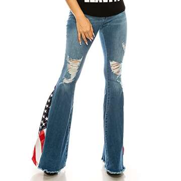 Ripped American Flag Bell Bottom Jeans for Women