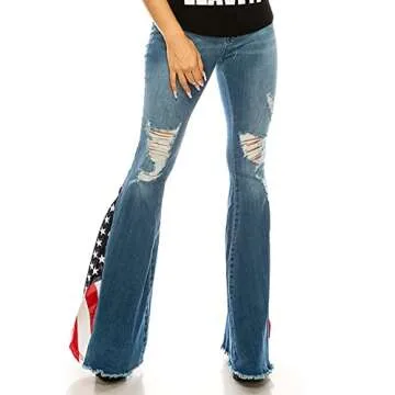 Ripped American Flag Bell Bottom Jeans for Women
