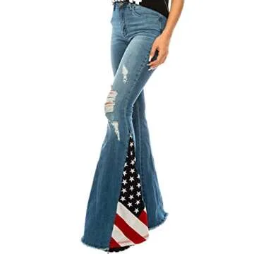 Ripped American Flag Bell Bottom Jeans for Women