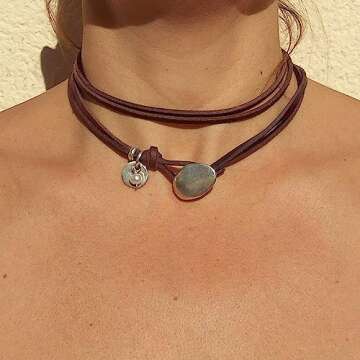 HUASAI Boho Necklaces for Women Brown Suede Choker Necklace for Women Trendy Boho Layered Leather Ne...