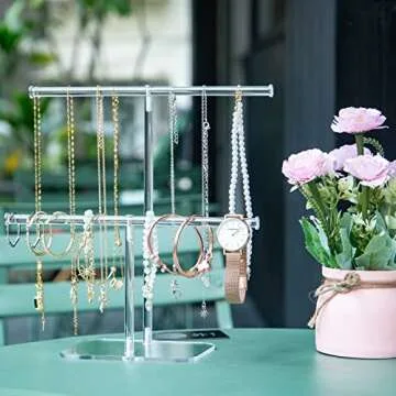 lengnoyp Premium Jewelry Stand , Solid Clear 2-Tier Acrylic Jewelry Organizer Stand & Bracelet holder Stand for Necklace Display, Ring & Watch Display