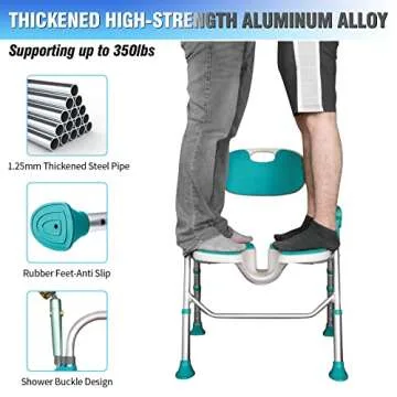 350 LB Shower Chair with Arms - Adjustable & Folding