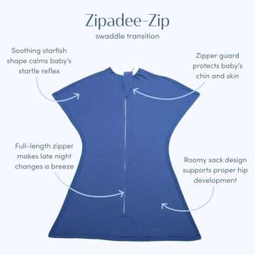 SleepingBaby Zipadee-Zip Transitional Swaddle Sack, 4-8 Month - Roomy Zipper Swaddle for Easy Diaper...