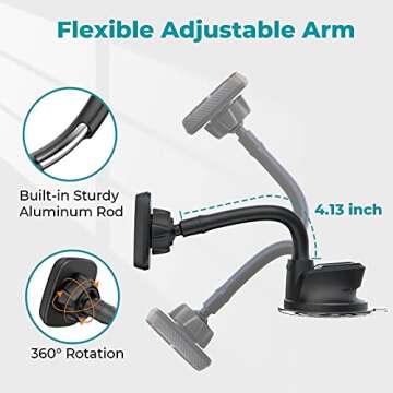 APPS2Car Magnetic Phone Holder for Car, Dashboard Windshield Phone Holder Mount with Flexible Arm & ...