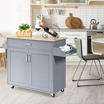 Giantex Kitchen Island, Rolling Kitchen Cart with Spice and Towel Rack, Large Drawer & 2-Door Storag...