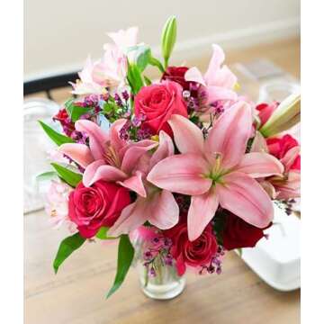 From You Flowers - Rose and Lily Bouquet with Glass Vase (Fresh Flower Bouquets) Birthday, Anniversa...