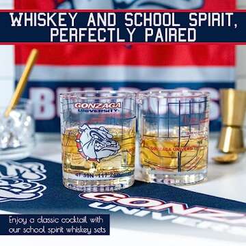 Greenline Goods Gonzaga University Whiskey Glass Set (2 Low Ball Glasses) - Contains Full Color Spik...