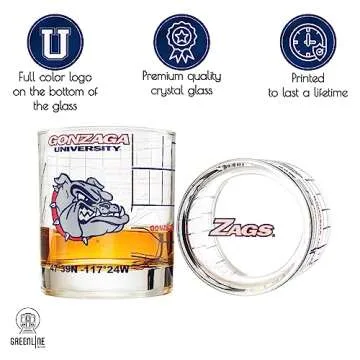 Greenline Goods Gonzaga University Whiskey Glass Set (2 Low Ball Glasses) - Contains Full Color Spike The Bulldog Logo & Campus Map - Gift Idea for Gonzaga College Grads & Alumni - Glassware