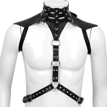 FEESHOW Men's Faux Leather Body Chest Harness Belt | Adjustable Steampunk Armor Costume