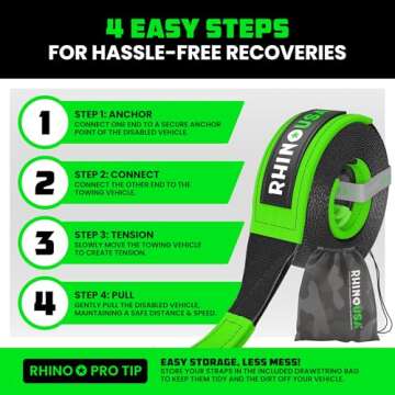 Rhino USA Recovery Tow Strap (3" x 30') - 31,518lb Break Strength - Emergency Recovery Strap Tow Rope for Truck, UTV, ATV & More - Heavy Duty Towing Strap for Offroad 4x4 Use - Compatible with Jeep