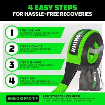 Rhino USA Recovery Tow Strap (3" x 30') - 31,518lb Break Strength - Emergency Recovery Strap Tow Rope for Truck, UTV, ATV & More - Heavy Duty Towing Strap for Offroad 4x4 Use - Compatible with Jeep