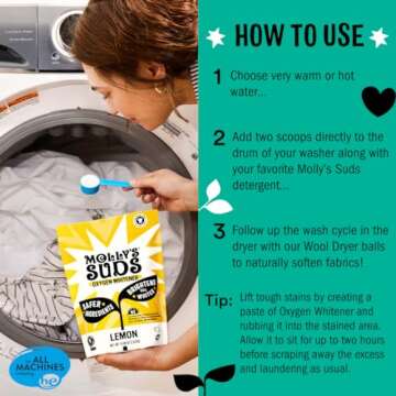 Molly's Suds Oxygen Whitener | Powerful Bleach Alternative, Chlorine Free & Color Safe | Brightens Whites and Removes Stains (Eucalyptus Scent - 79 oz)