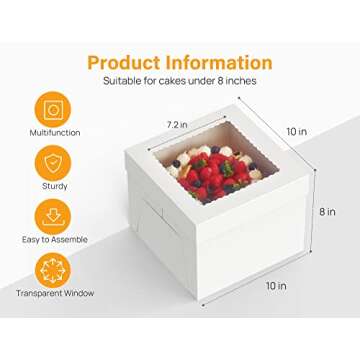 Kootek 15pcs Cake Boxes, 10x10x8 Inches Tall Cake Box with Window, White Bakery Boxes, Large Baking ...